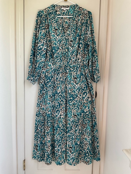 Chico's Dresses & Skirts - Chico's 3 Teal White Paisley Maxi Dress 24” by 50” v neck ruffle tiered travel